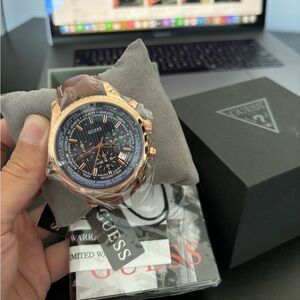 BRAND NEW GUESS Men's Brown, Blue and Rose Gold-Tone Leading Sport Watch